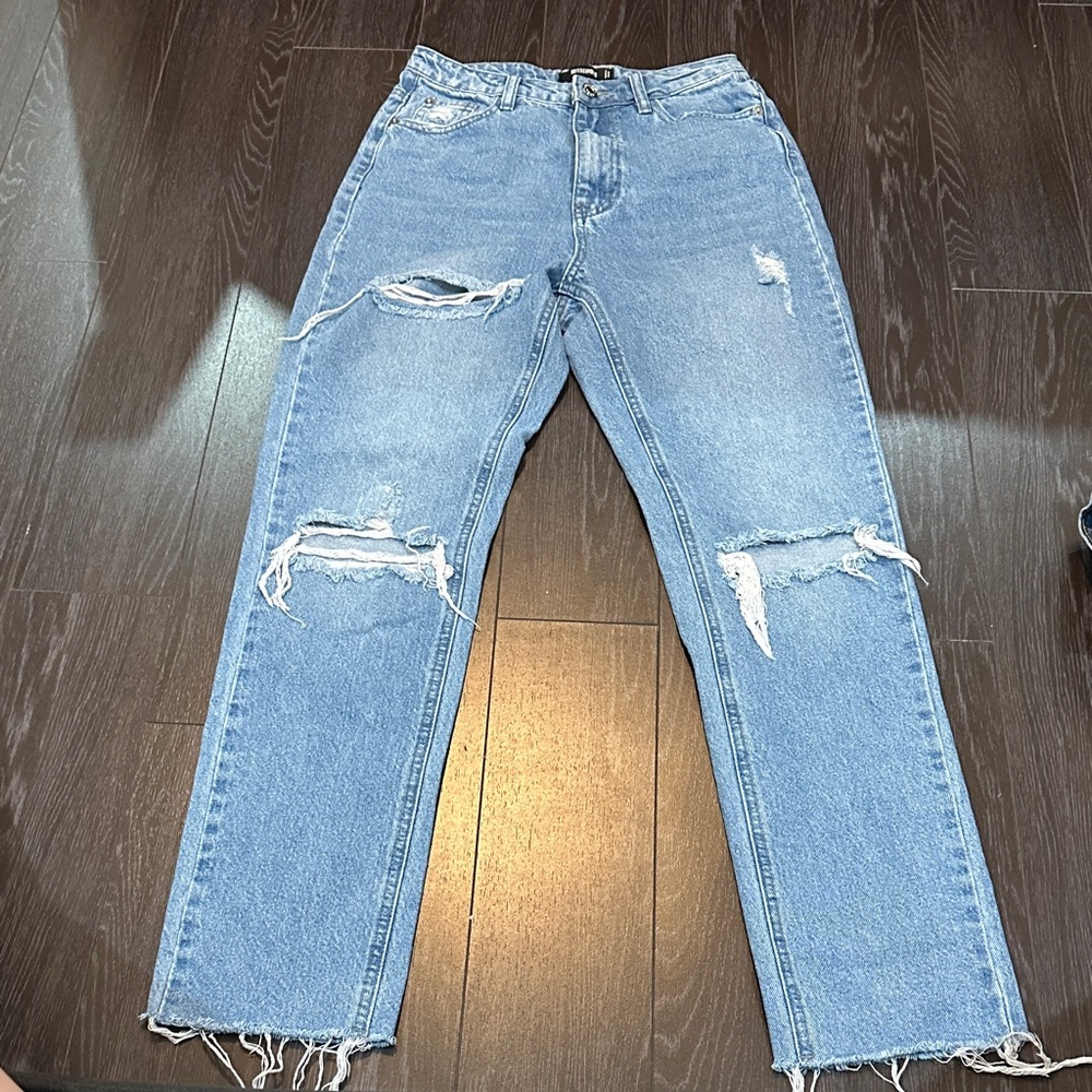 Missguided Light Blue Distressed Straight Jeans